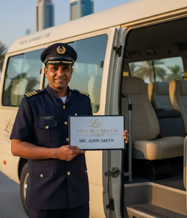 Driver with Gulf Bus Sign
